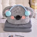 Lindo cojín de peluche de koala gris con auriculares y juego de manta de viaje gris a juego - 38x35cm (Desplegado 1x1.5m) / Koala Gris