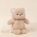 Adorable beige teddy bear plush backpack for girls, soft and fluffy animal school bag. - Bear / Beige
