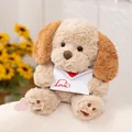 Adorable beige puppy plush toy holding a white 'Love' envelope Valentine's Day gift - Confession Puppy / 25cm