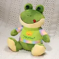 Adorable green frog prince plush toy wearing a colorful striped sweater decoration - Prince Frog / 28cm