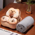 Cute cartoon biscuit shaped nap pillow with a rolled grey fleece blanket - Nap Pillow Only / Biscuit Dog