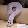 Cómoda almohada de peluche de gato con signo de interrogación morada para cuello - 55*32cm / Gato gris