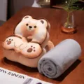 Cute bear biscuit nap pillow set with soft grey rolled blanket for office nap - Nap Pillow Only / Cookie Bear