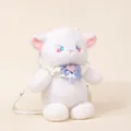 Adorable white plush sheep character backpack featuring a blue ribbon and heart pendant - Lamb with Princess Bib