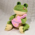 Adorable green plush frog prince toy holding a pink guitar with Sweet embroidery - Guitar Frog / 27cm