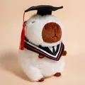 Süßes Capybara Plüschtier zur Graduierung mit einem schwarzen Doktorhut Spielzeug - 25cm / Weiß Fliege Bär