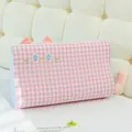 Cute pink gingham cartoon cat memory foam pillow with plush ears and tail detail - 50*30*7cm / Pink