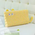 Cute yellow checkered memory foam pillow with cat ears and tail for office and home use - 50*30*7cm / Yellow