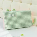 Green checkered cat-shaped memory foam pillow for office napping and dorm decors - 50*30*7cm / Green