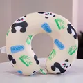 Almohada de cuello en forma de U de espuma viscoelástica con estampado de panda para viajar - 32x28cm (Removible y Lavable) / Panda Amarillo Pálido