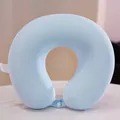 Almohada de viaje en forma de U de seda de hielo azul claro y espuma viscoelástica - 32x28cm (Removible y Lavable) / Azul