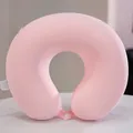 Almohada de viaje rosa en forma de U de espuma viscoelástica y seda de hielo suave - 32x28cm (Removible y Lavable) / Rosa