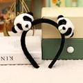 Schattige pluche panda haarband met 3D oortjes voor kinderhaaraccessoires styling - Dubbele Pandakop Haarband / Zwart Wit