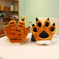 Paar oranje tijgerpoot pluche handschoenen met zwarte strepen en wit imitatiebont - Tijgerklauw handschoenen / Bruin / Grootte zoals Afgebeeld