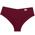 Detailed view of women's ribbed cotton V-waist high-cut panties in deep burgundy red. - Wine Red