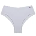 Detailed macro view of white ribbed cotton women's panty featuring FINETOO brand label - M / Bottoms / White