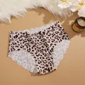 Femme imprimé léopard culotte sans couture taille mi-haute en soie de glace slip - S / Léopard Rose