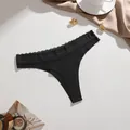 Minimalist black thong with lace waistband, seamless breathable quick-dry sports underwear - XS / Black