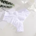 Sexy white floral lace mid-waist thong for women, elegant and breathable lingerie - S / Bottoms / White