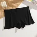 Comfortable and breathable women's black ribbed cotton mid-waist boxer briefs safety pants - S / Bottoms / Black