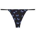 Women's black seamless ice silk thong featuring a blue butterfly print pattern. - XS / Bottoms / Blue Butterfly
