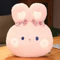 Adorabile cuscino scaldamani in peluche a forma di coniglio rosa con fiocchi a quadri - 30x28cm / Scaldamani / Coniglio Rosa