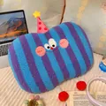 Cute dopamine striped plush pillow with party hat decoration for home decor - 50x32cm / Blue Purple Stripe