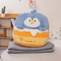 Cojín de peluche de pingüino 2 en 1 azul con una manta gris suave desplegable. - Almohada 40cm / Manta 100*160cm / Pingüino