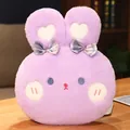 Simpatico cuscino scaldamani in peluche a forma di coniglio viola con fiocchi a quadri - 30x28cm / Scaldamani / Coniglio Viola