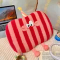 Cute pink and red striped plush memory foam pillow with cartoon face and party hat - 50x32cm / Red Pink Stripes