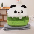 Suave cojín de peluche de panda 2 en 1 con una acogedora manta de viaje gris plegable - Almohada 40cm / Manta 100*160cm / Panda