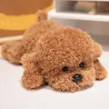 Adorable soft lying brown teddy dog plush toy with curly fur for children's sleeping comfort - 32cm / Simulated Lying Dog / Tan