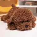 Adorable brown poodle plush toy in a lying position, soft stuffed animal dog doll - 32cm / Simulated Lying Dog / Dark Brown