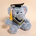 Simpatico elefante di peluche grigio con tocco di laurea nero e nappa d'oro - 25cm / Elefante