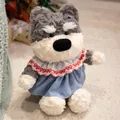 Cute plush dog toy wearing a blue dress with white lace collar, soft stuffed animal gift - Clothed Style / Schnauzer / 45cm