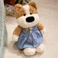 Adorable Shiba Inu dog plush toy wearing a blue overall dress with small flower embroidery - Clothed Style / Shiba Inu / 45cm