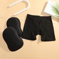 Flat lay detail of breathable mesh butt lifter panties with two removable foam hip pads. - M / Bottoms / Black