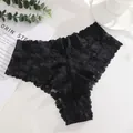 Sexy black floral lace thong for women, breathable and comfortable mid-waist design - S / Bottoms / Black