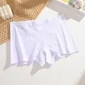 White ribbed cotton mid-waist safety pants for women, breathable solid color comfortable boxer shorts - S / Bottoms / White