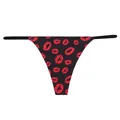 Tanga sin costuras de cintura baja para mujer con estampado de labios rojos en negro - Estampado de Labios