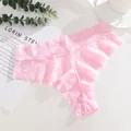 Elegant pink floral lace mid-waist thong underwear for women with comfortable breathable fabric - S / Bottoms / Light Pink