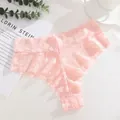Pink floral lace mid-waist thong panties for women with breathable mesh fabric - S / Bottoms / Nude
