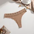Breathable seamless tan lace thong for women, ideal for yoga and sports activities - XS / Khaki