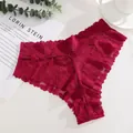 Sexy burgundy floral lace thong underwear for women with a breathable mid-waist design - Wine Red