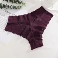 Elegant burgundy floral lace thong for women featuring a comfortable mid-waist fit - Deep purple