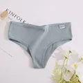 Comfortable ribbed cotton V-waist brazilian panties in sage green shade - M / Bottoms / Grey Blue