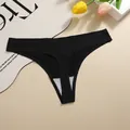 Seamless black ice silk thong for women featuring a V-waist design and smooth finish - S / Black
