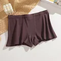 Bequeme malvenfarbene Boxershorts für Damen aus gerippter Baumwolle mit weichem Gummibund - Mokka