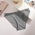 Comfortable gray ribbed cotton panties for women featuring elegant metal ring details - S / Light Gray