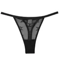 String sexy en dentelle noire pour femme avec broderies papillons complexes et mesh. - S / Noir